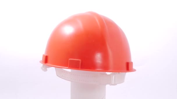 Κράνος Κατασκευή Κόκκινο Κεφάλι Προστασία Για Την Ασφάλεια — Αρχείο Βίντεο