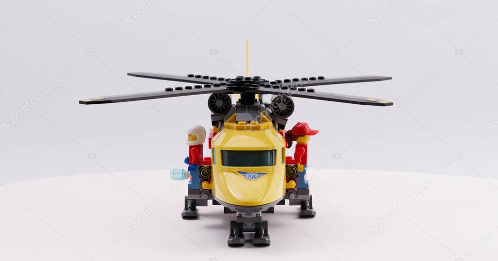 GOMEL, BELARUS - DECEMBER 13, 2021: Lego Rescue Helicopter