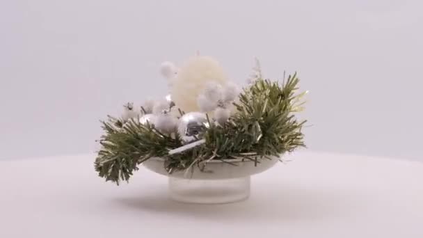 Vase Mit Kerze Weihnachtliche Tischdekoration — Stockvideo
