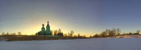 Winter Landscape Morning Frost Sun Bathed Churches Dawn 2022 — Foto de Stock