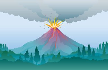 Volcano Eruption, Smoke and Lava Flow Background Natural Disaster clipart