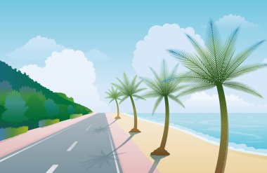 Palm Trees ile Sahil Yolu Doğal Sahne Arkaplanı 