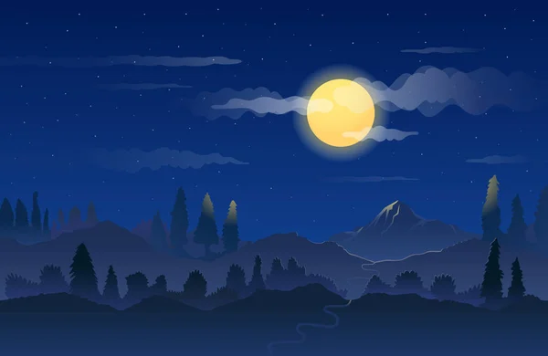 Montanha Noite Com Fundo Lua Cheia Paisagem Natural Vista Ambiente — Vetor de Stock