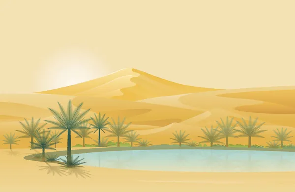 Oasis Desert Background Natural Scenery Environment View — Stock Vector