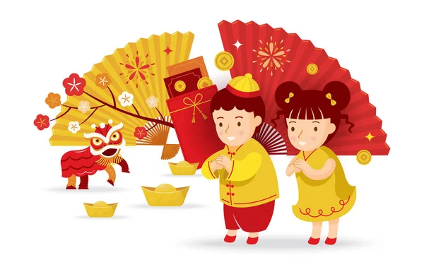 中国の子供挨拶新年の装飾の背景 — ストックベクタ