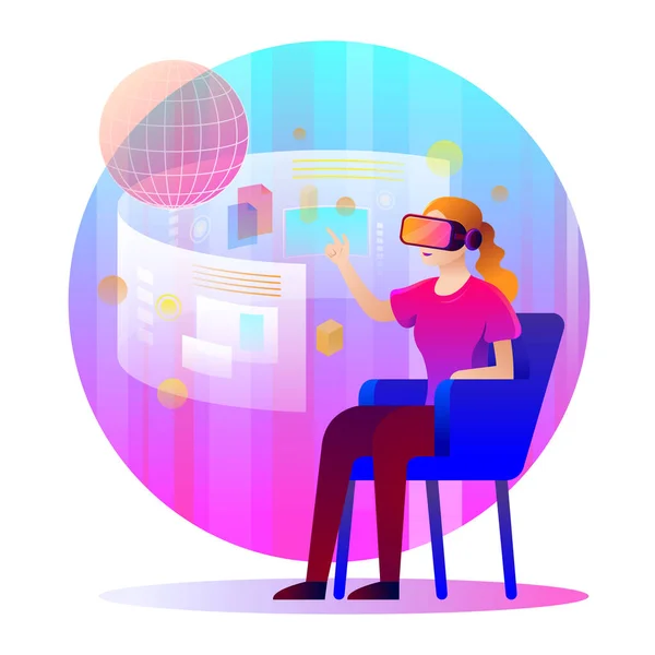 Mujer Con Auriculares Metaverse Technology Concept Ilustración De Stock