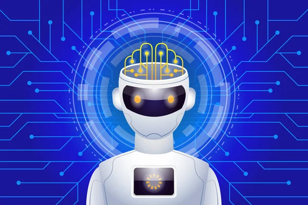 Roboten Med Hjärna Artificiell Intelligens Och Maskininlärning Royaltyfria illustrationer