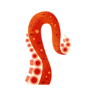 Ahtapot dokunaçları. Kıvrılmış uzuvları ve enayileri olan su altı okyanus balığı. Kraken canavarının bir parçası suda yaşayan bir hayvandır. İzole edilmiş beyaz arkaplan illüstrasyonunda vektör geometrik düz biçim.