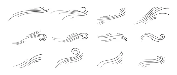 Дудл Дующий Ветер Ручная Иконка Воздушной Волны Контур Символ Движения — стоковый вектор