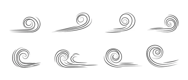 Blowing Wind Doodle Outline Wind Movement Symbol Isolated White Background — Vettoriale Stock