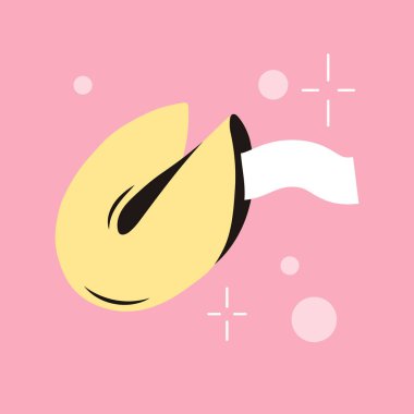 Geleceğe dair kehanetleri olan fal kurabiyeleri. Geleneksel çin çiçeksiz bilgelik kurabiyeleri. Çıtır bir tatlıda eğlenceli bir piyango. İzole vektör illüstrasyon 70 'ler