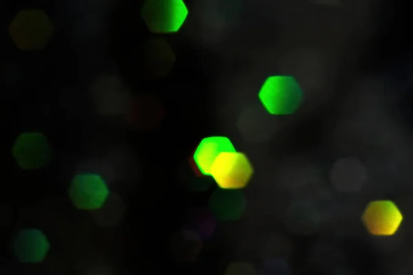 Green Lights Hexagon Bokeh Effect Black Background Overlay —  Fotos de Stock