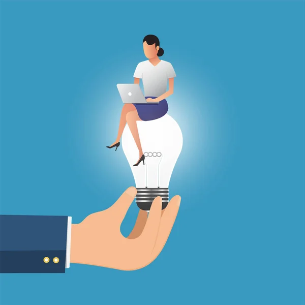Entreprise Main Tenant Concept Ampoule Des Femmes Affaires Qui Travaillent — Image vectorielle