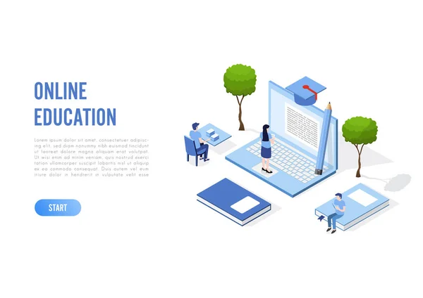 Online Education Concept Banner Characters Can Use Web Banner Infographics — стоковый вектор