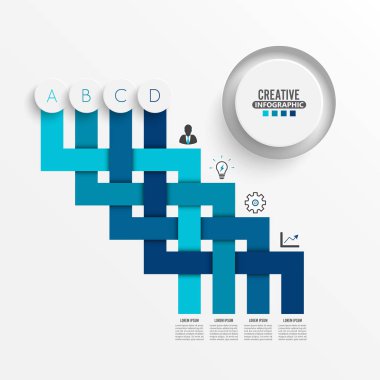 3 boyutlu kağıt etiketli vektör bilgi şablonu, 4 seçenekli iş konsepti. İçerik, diyagram, akış şeması, adımlar, parçalar, zaman çizelgesi bilgileri, iş akışı, grafik.