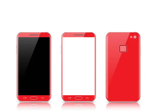 Moderno Smartphone Tablet Touchscreen Rosso Isolato Sfondo Chiaro Telefono Anteriore — Vettoriale Stock