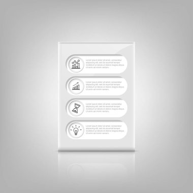 İş akışı düzeni, diyagram, yıllık rapor ve web tasarımı için bilgi tasarım vektörü ve pazarlama simgeleri kullanılabilir. 4 seçeneği, adımı veya süreci olan iş konsepti.