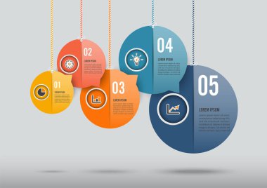 Bilgi grafikleri tasarım vektörü ve pazarlama simgeleri iş akışı düzeni, diyagram, yıllık rapor ve web tasarımı için kullanılabilir. 5 seçeneği, adımı veya süreci olan iş konsepti.