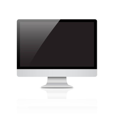 Beyaz arkaplan üzerinde boş bir ekran ile PC gerçekçi monitör izole, şık vektör illüstrasyonu EPS10