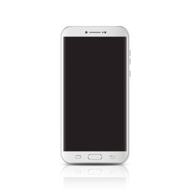 Modern gerçekçi beyaz akıllı telefon. Kenar kenarlı akıllı telefon, cep telefonunun 3 boyutlu vektör illüstrasyonu.
