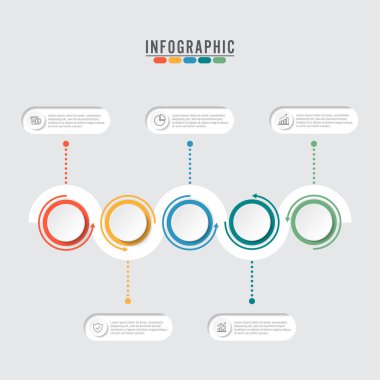Başarı için beş adımlı üç boyutlu soyut bilgi şablonu. Broşür, diyagram, iş akışı, zaman çizelgesi, web tasarımı seçenekleriyle iş çemberi şablonu. Vektör EPS 10