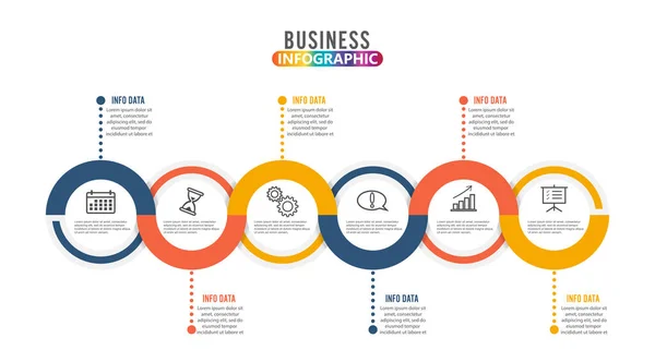 Template Timeline Infográfico Colorido Horizontal Numerado Para Seis Posições Pode — Vetor de Stock