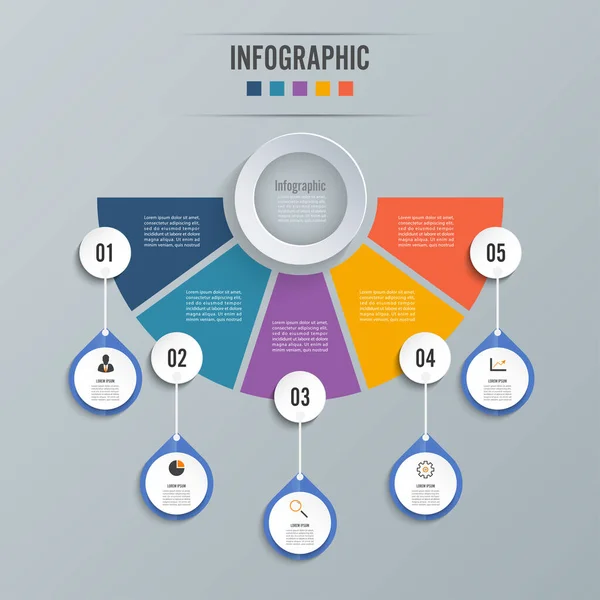 Modelo Infográfico Círculo Cinco Opção Processo Passo Para Apresentação Negócios — Vetor de Stock