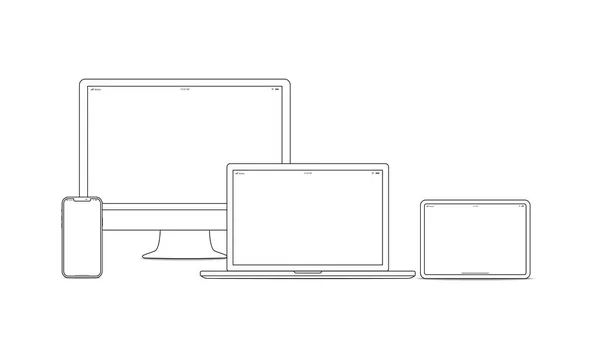 Device Gadget Line Art Set Ноутбук Смартфон Современные Портативные Компактные — стоковый вектор
