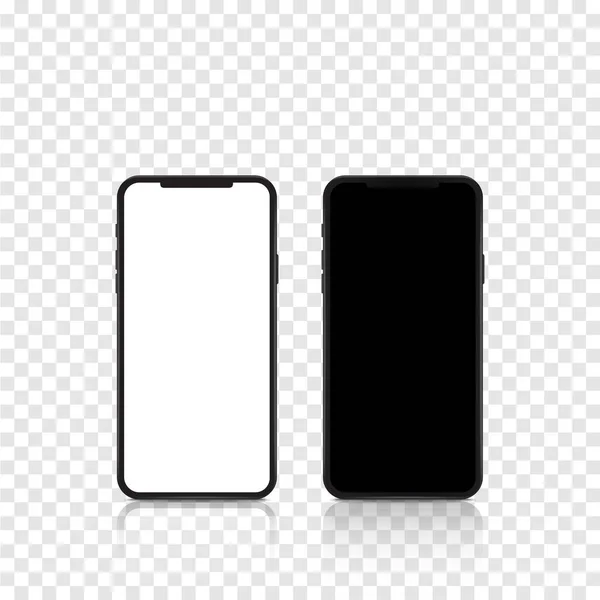 新的现实的手机黑色智能手机现代风格与透明背景下的空白屏幕 现实的病媒说明 — 图库矢量图片