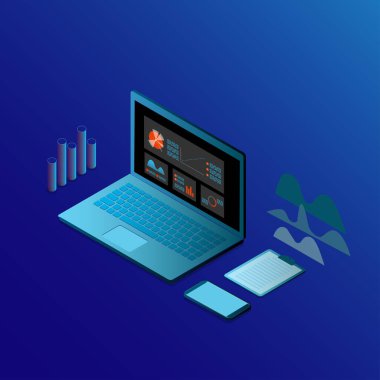 İzometri vektörü illüstrasyonunda gerçekçi modern dizüstü bilgisayar