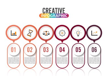 Soyut bilgi grafikleri 6 seçenekli şablon. Vektör çizimi. İş akışı düzeni, diyagram, iş adım seçenekleri, afiş, web tasarımı için kullanılabilir. Simgeleri okşa.