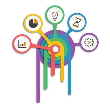 İş akışı düzeni, diyagram, yıllık rapor ve web tasarımı için bilgi tasarım vektörü ve pazarlama simgeleri kullanılabilir. 5 seçeneği, adımı veya süreci olan iş konsepti.