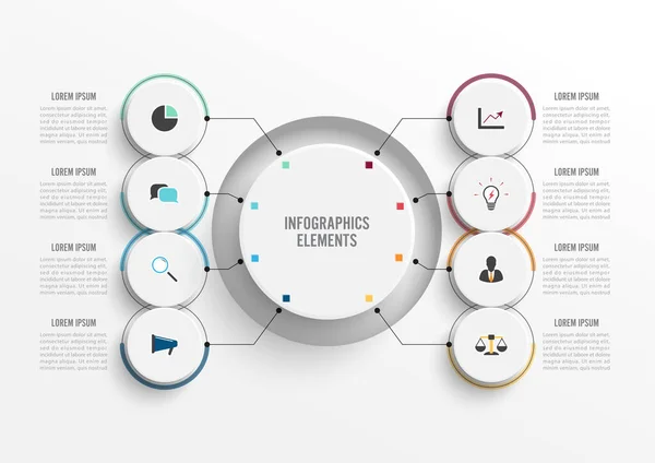 Modelo Infográfico Vetorial Com Etiqueta Papel Círculos Integrados Conceito Negócio —  Vetores de Stock