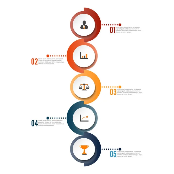 Круговая Инфографика Соблазняет Пятью Вариантами Процессами Шагами Бизнес Презентации — стоковый вектор