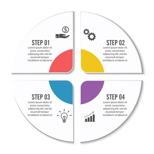 业务列报的四个选项 流程或步骤的圆形信息模板 — 图库矢量图片