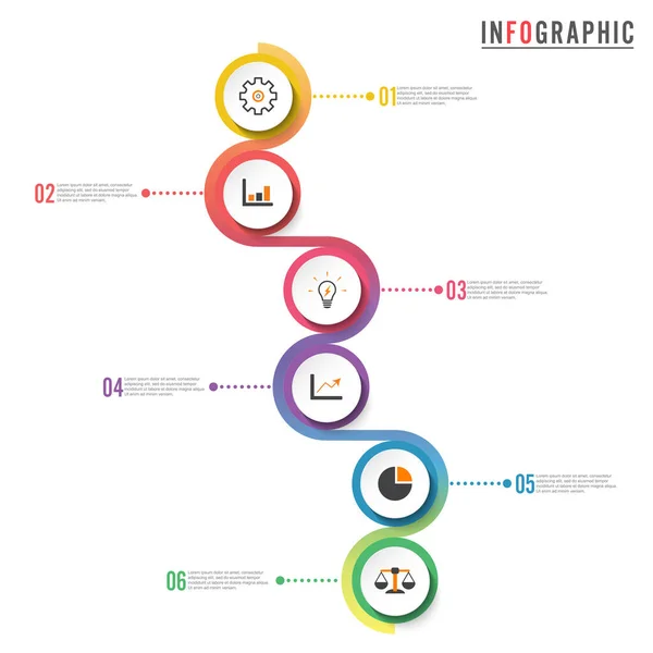 Circle Infographic Template Six Option Process Step Business Presentation — Stock Vector