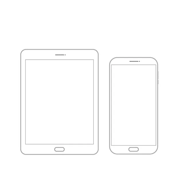 Esquema Dibujo Tableta Teléfono Inteligente Elegante Diseño Estilo Línea Fina — Archivo Imágenes Vectoriales