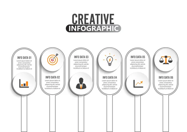 Seis Pasos Infografía Puede Ilustrar Una Estrategia Flujo Trabajo Trabajo — Archivo Imágenes Vectoriales