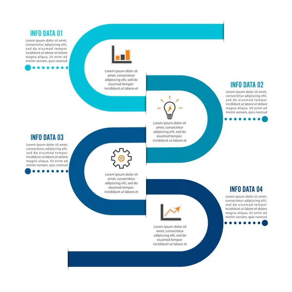 Template Tijdlijn Infografisch Gekleurd Horizontaal Genummerd Voor Vier Posities Kan — Stockvector