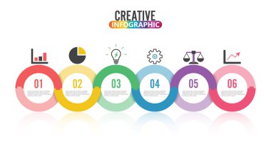 Çalışma akışı, bayrak, diyagram, web tasarımı, alan şeması için altı pozisyon için numaralandırılmış şablon zaman çizgisi renkli yatay numara kullanılabilir