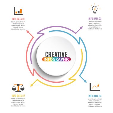 Bilgi için ince düz elementler. Şablon, grafik, sunum ve grafik. 4 seçenekli iş konsepti, parçalar, adımlar veya süreçler. Veri görselleştirme.