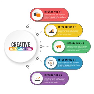 İş verisi görselleştirmesi. İşlem çizelgesi. Grafiğin soyut unsurları, diyagramı 4 adım, seçenekler, parçalar veya süreçler. Sunum için vektör iş şablonu. Infographic için yaratıcı bir kavram.