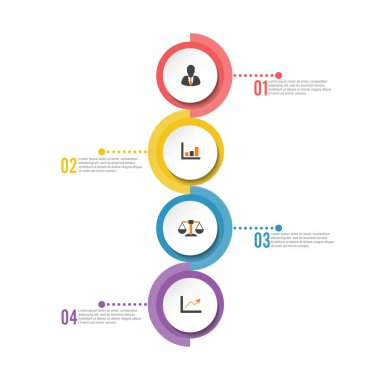 İş sunumu için çember bilgi şablonu dört seçenek, süreç veya adım