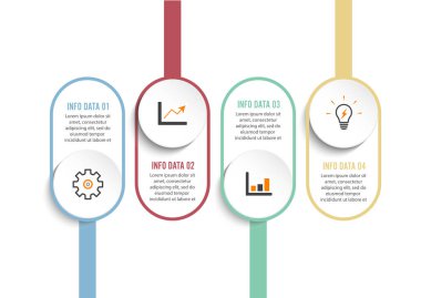 Dört adım bilgi grafiği - bir strateji, iş akışı veya takım çalışması gösterebilir.