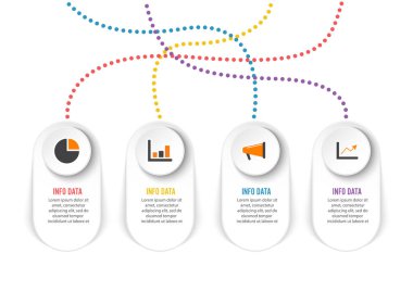 İş akışı düzeni, diyagram, yıllık rapor ve web tasarımı için bilgi tasarım vektörü ve pazarlama simgeleri kullanılabilir. 4 seçeneği, adımı veya süreci olan iş konsepti. 