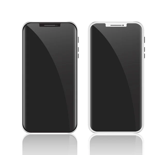 Mockup Smartphone Putih Dan Hitam Dengan Layar Hitam Model Baru - Stok Vektor