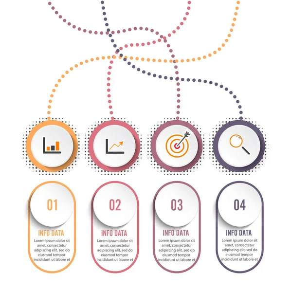 Круговая Инфографика Соблазняет Четырьмя Вариантами Процессами Шагами Бизнес Презентации — стоковый вектор