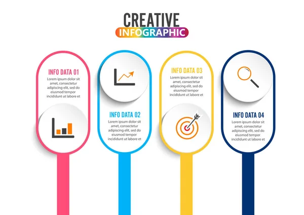 Cuatro Pasos Infografía Puede Ilustrar Una Estrategia Flujo Trabajo Trabajo — Vector de stock