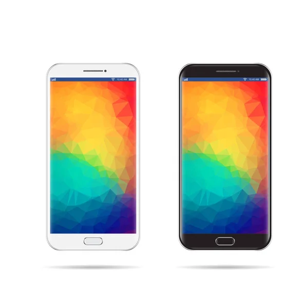 Smartphone Moderno Bianco Nero Con Screensaver Poligonale Geometrico Cellulare Dettagliato — Vettoriale Stock