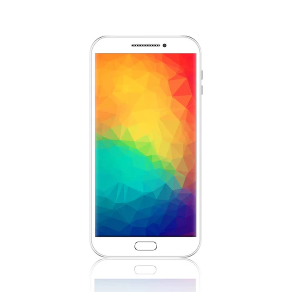 Smartphone Moderno Con Screensaver Poligonale Geometrico Cellulare Bianco Dettagliato Realistico — Vettoriale Stock
